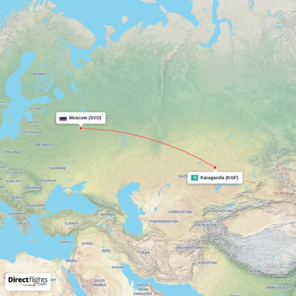 Karaganda - Moscow direct flight map
