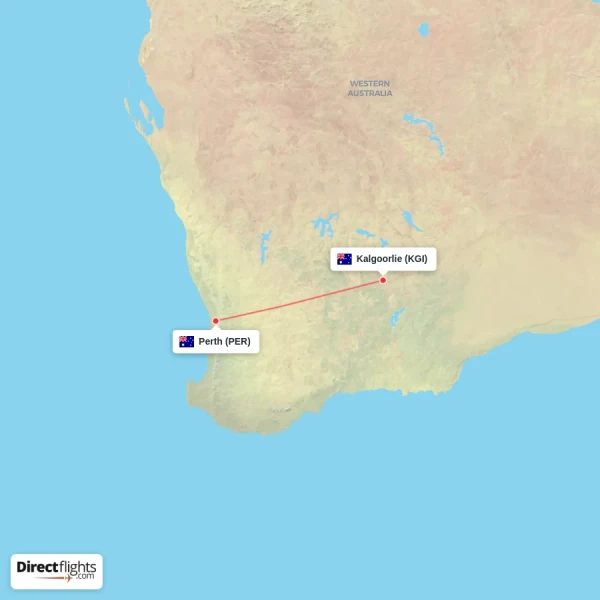 Kalgoorlie - Perth direct flight map