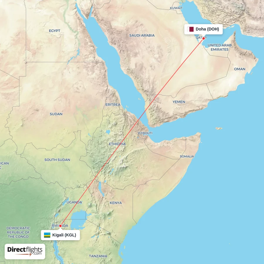 KGL - DOH route map