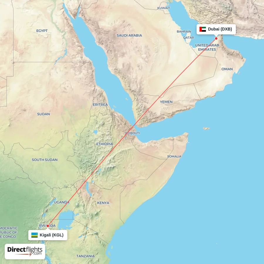 KGL - DXB route map