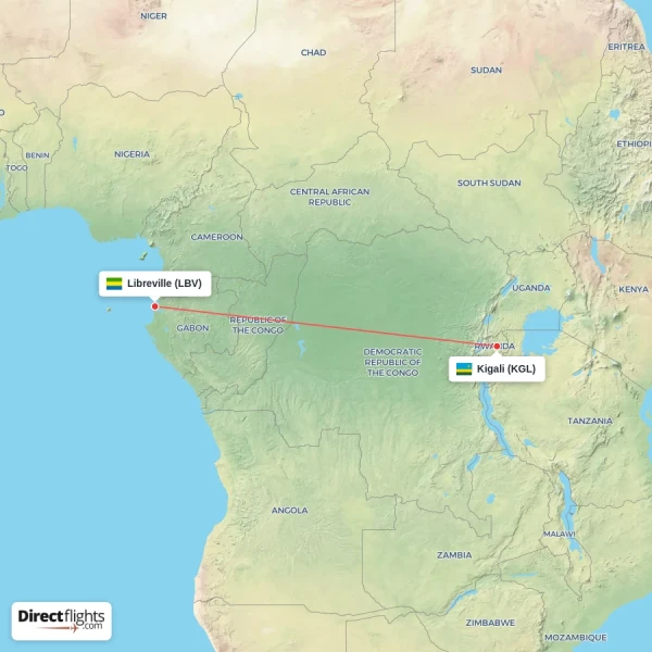 Kigali - Libreville direct flight map