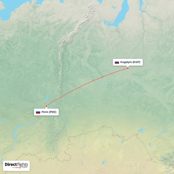 Kogalym - Perm direct flight map