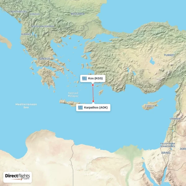 Kos - Karpathos direct flight map