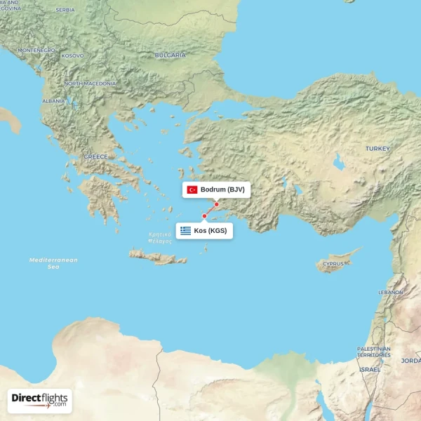 Kos - Bodrum direct flight map