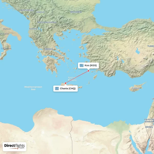 Kos - Chania direct flight map