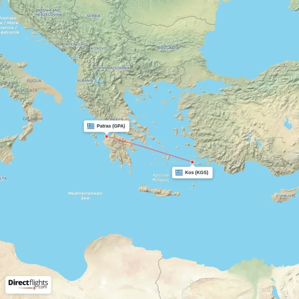 Kos - Patras direct flight map