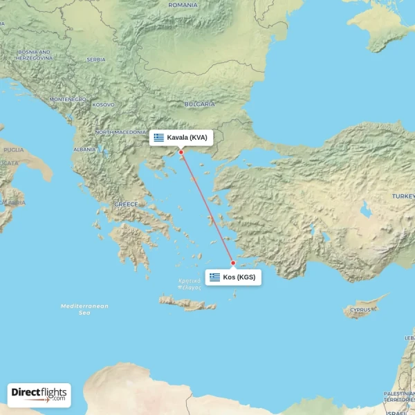 Kos - Kavala direct flight map
