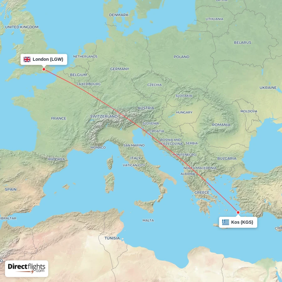 KGS - LGW route map