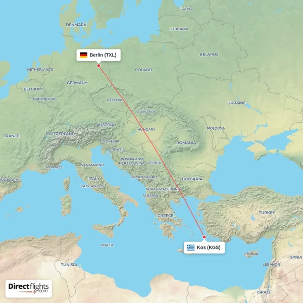 Kos - Berlin direct flight map