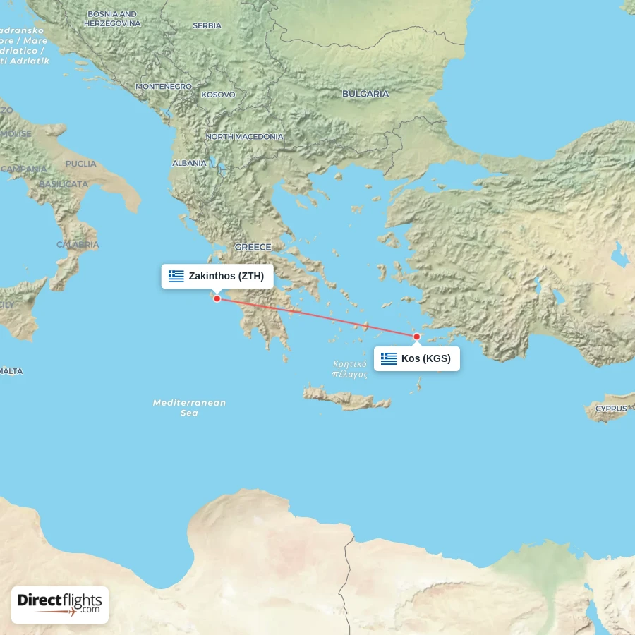 KGS - ZTH route map