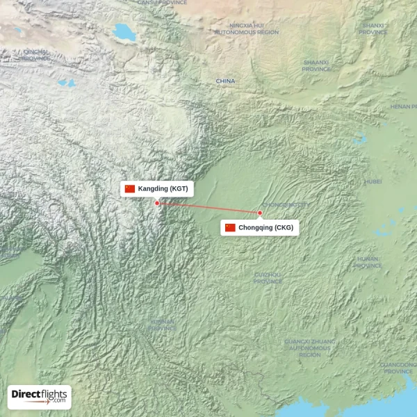 Kangding - Chongqing direct flight map