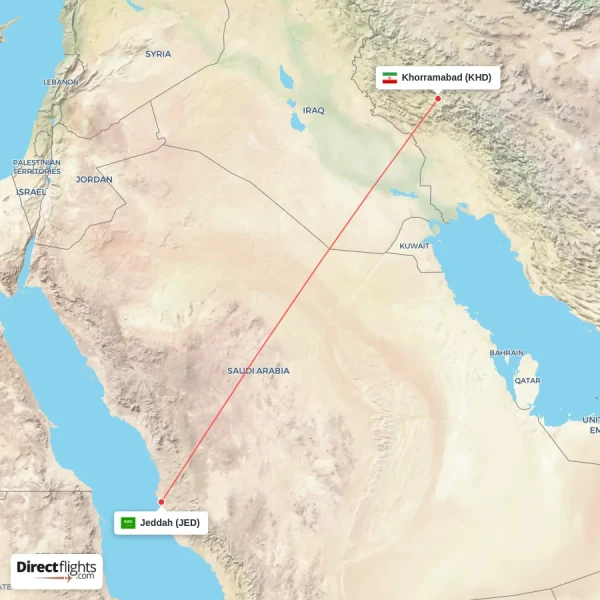 Khorramabad - Jeddah direct flight map