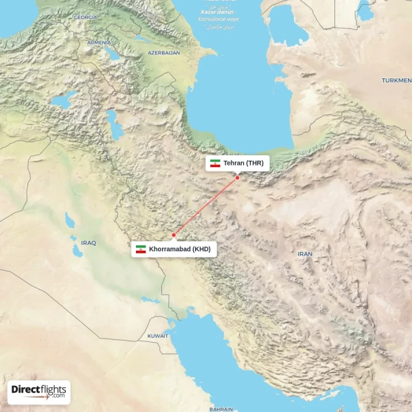 Khorramabad - Tehran direct flight map