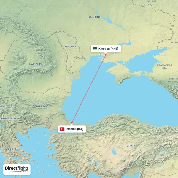 Kherson - Istanbul direct flight map