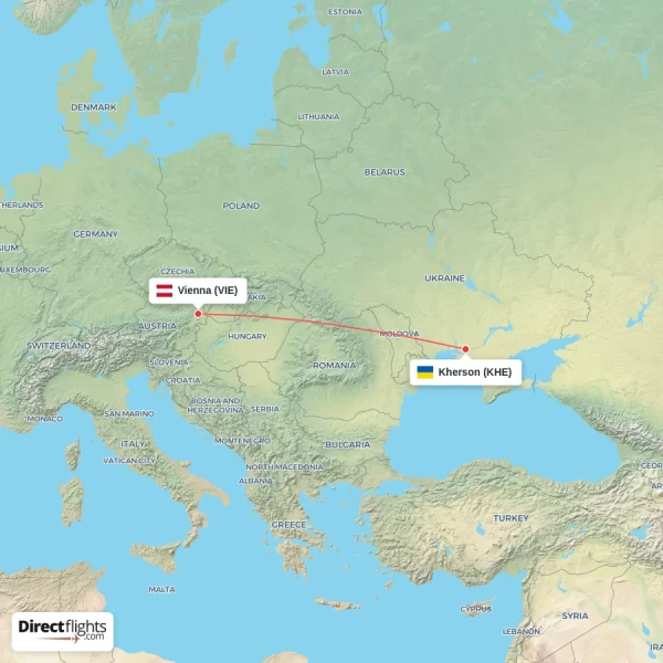 Kherson - Vienna direct flight map