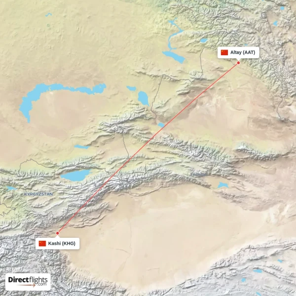 Kashi - Altay direct flight map