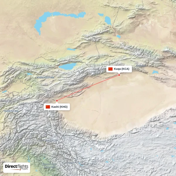Kashi - Kuqa direct flight map