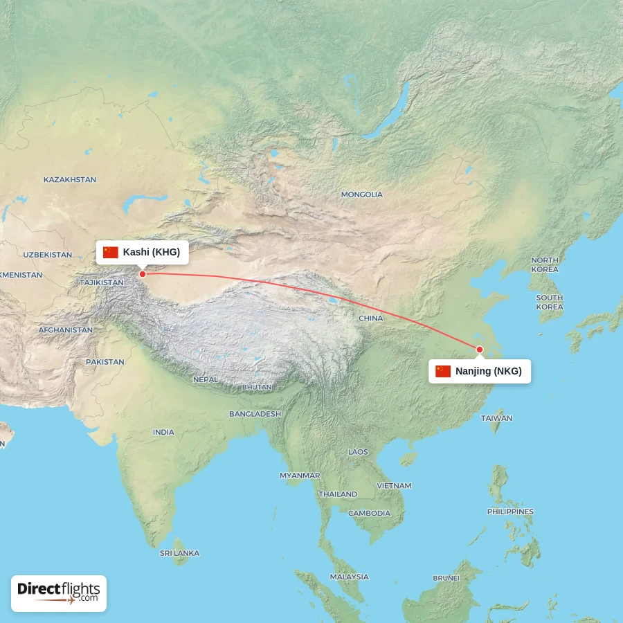 KHG - NKG route map