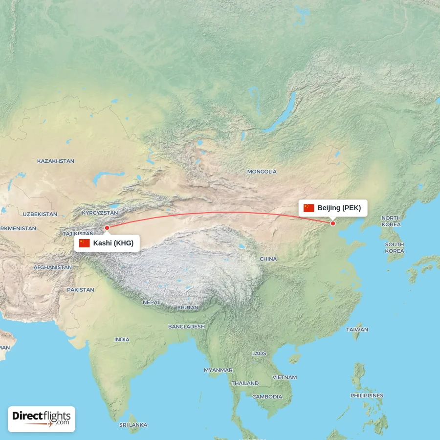 KHG - PEK route map