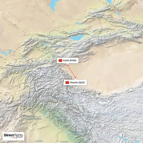 Kashi - Shache direct flight map