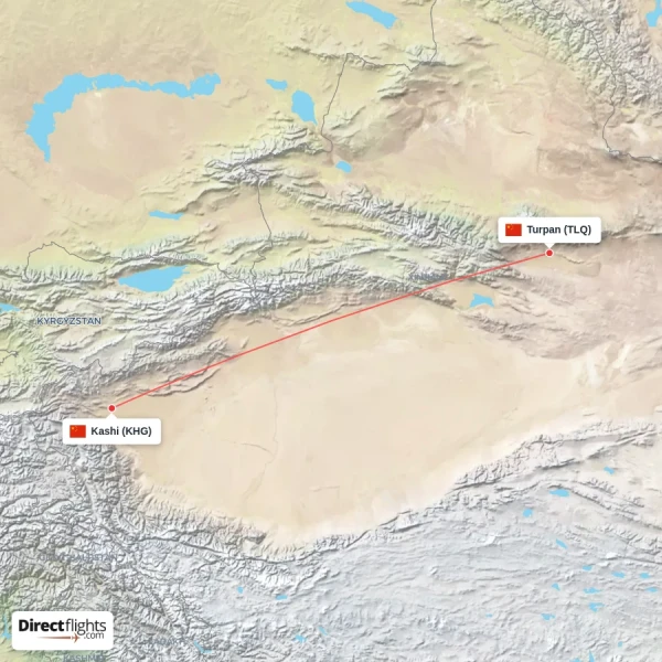 Kashi - Turpan direct flight map
