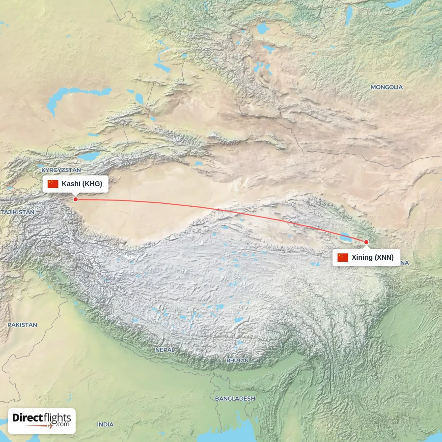 KHG - XNN route map