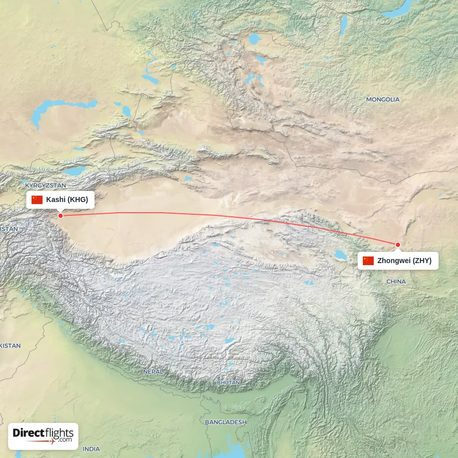 KHG - ZHY route map