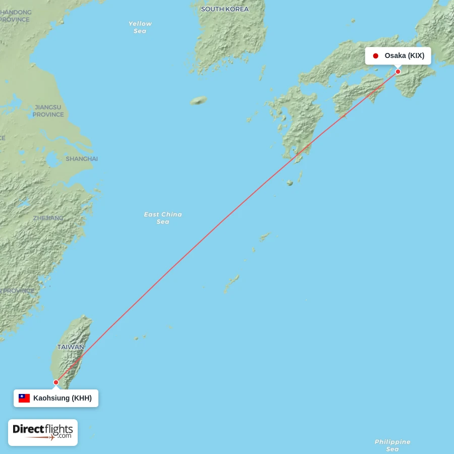 KHH - KIX route map