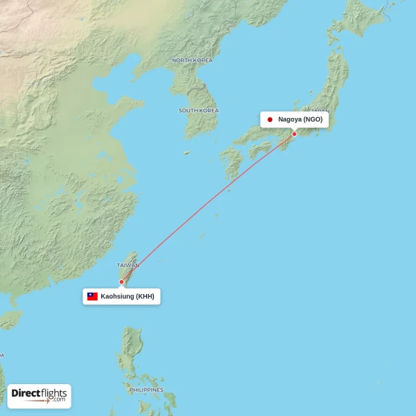 Kaohsiung - Nagoya direct flight map