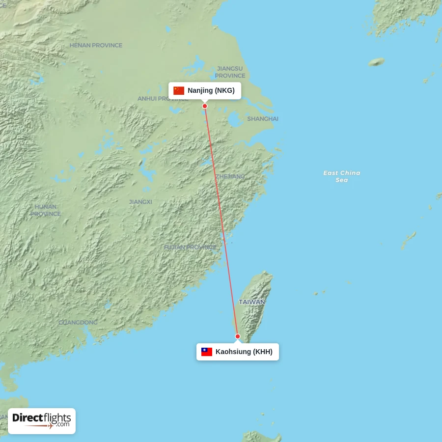 KHH - NKG route map
