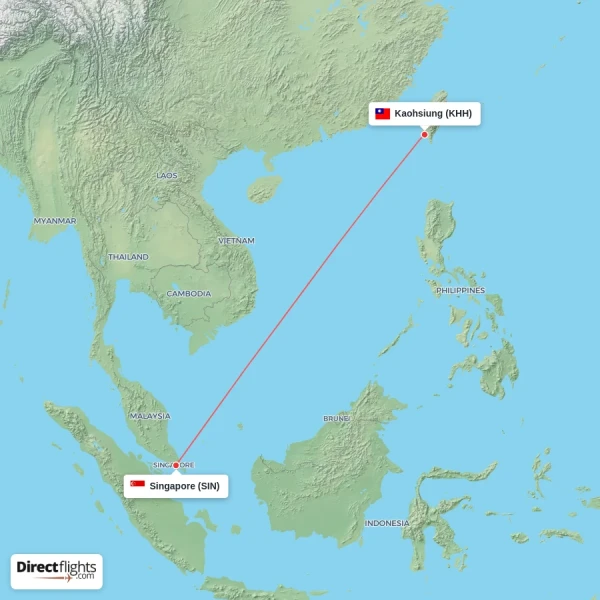 Kaohsiung - Singapore direct flight map
