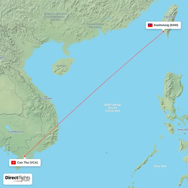 Kaohsiung - Can Tho direct flight map