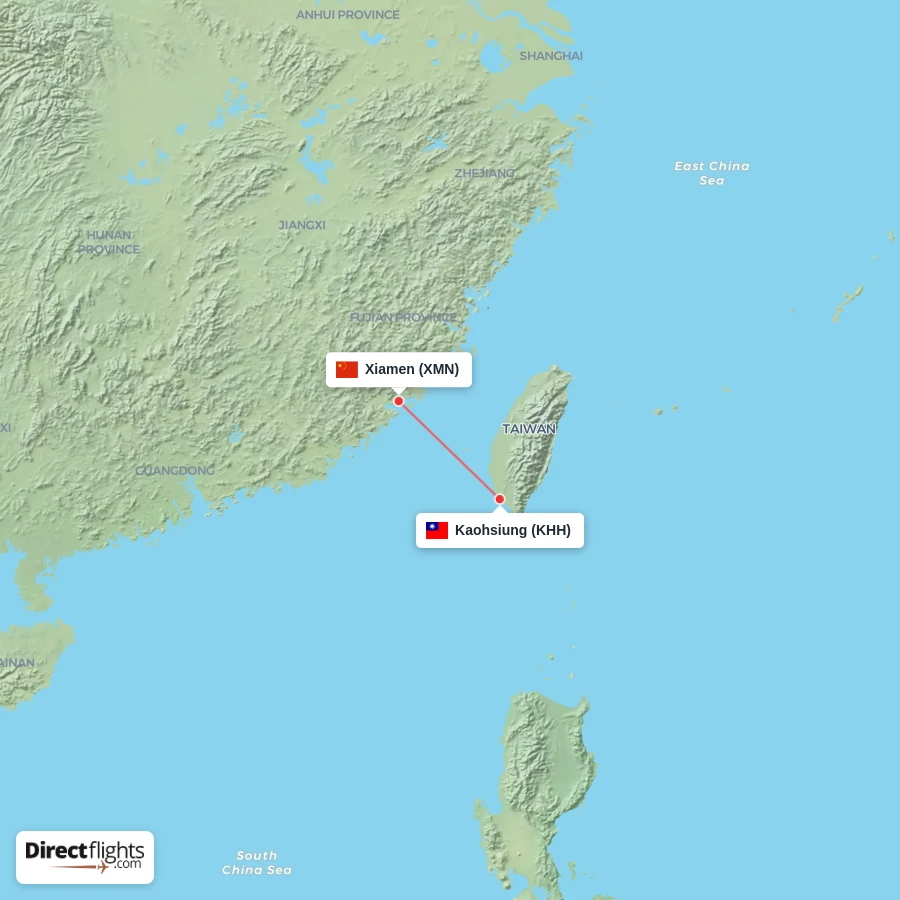 KHH - XMN route map