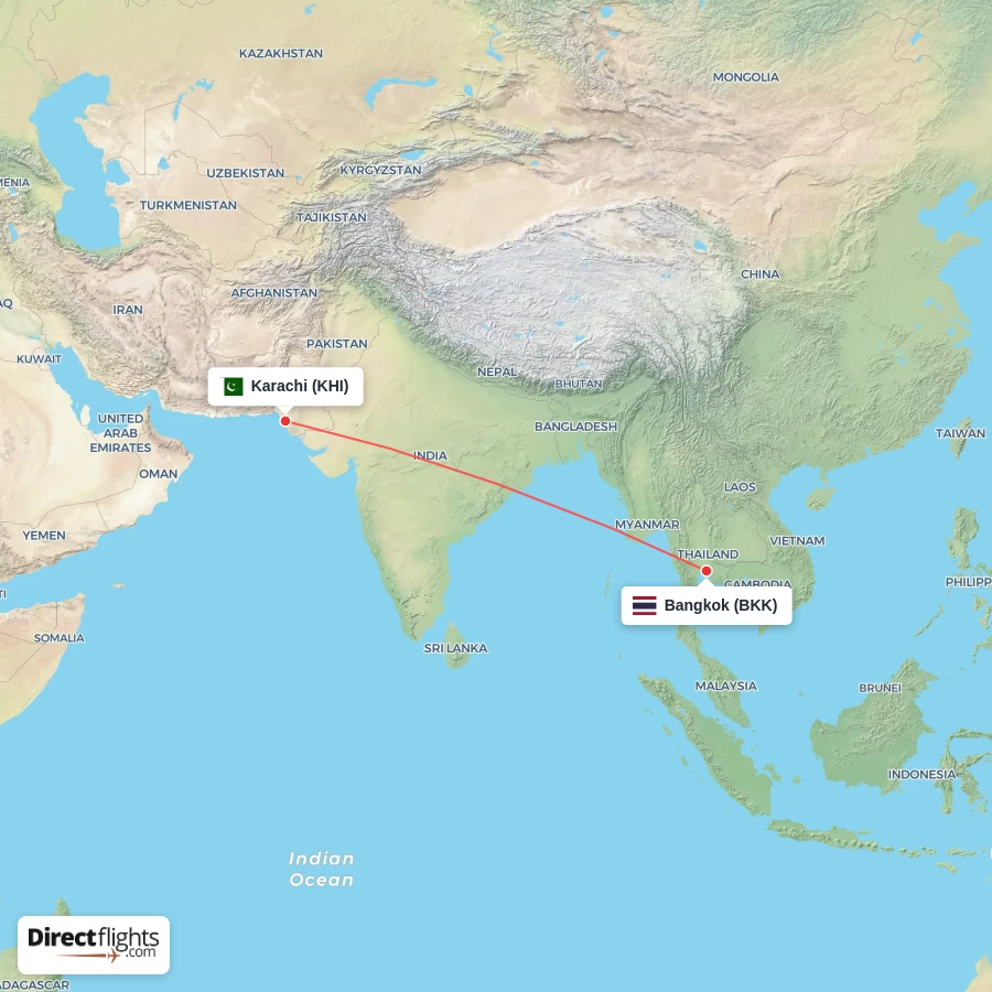 KHI - BKK route map