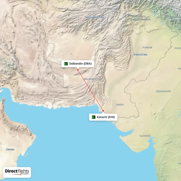 Karachi - Dalbandin direct flight map