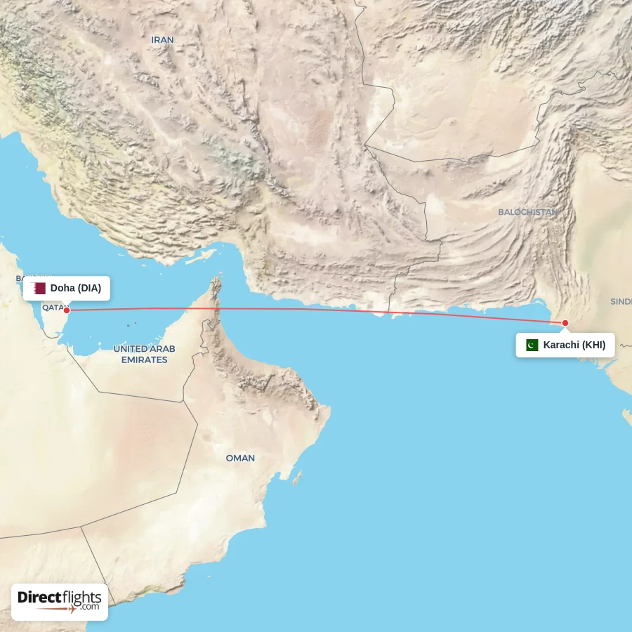 KHI - DIA route map