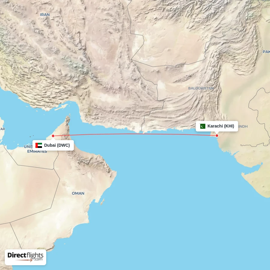 KHI - DWC route map