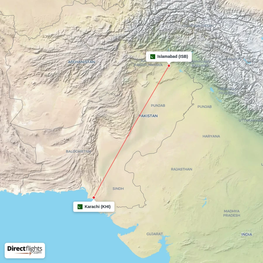 KHI - ISB route map