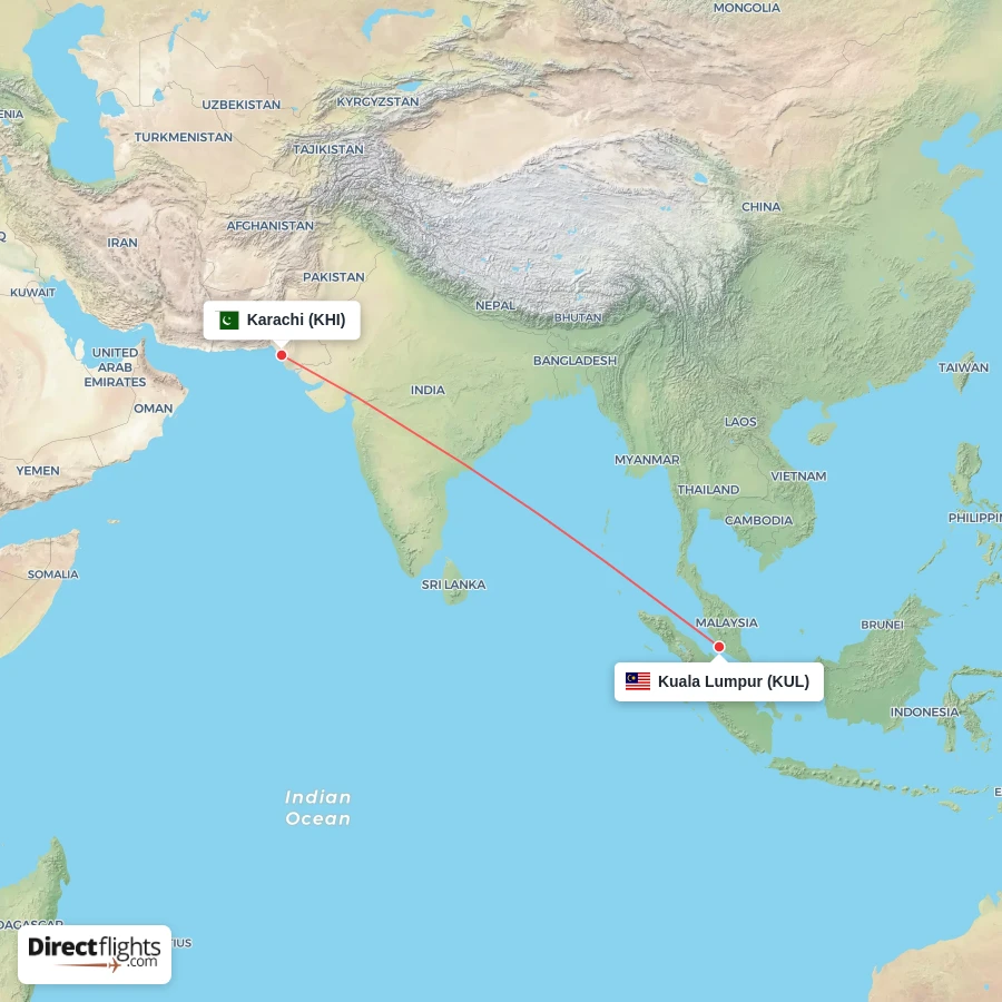 KHI - KUL route map
