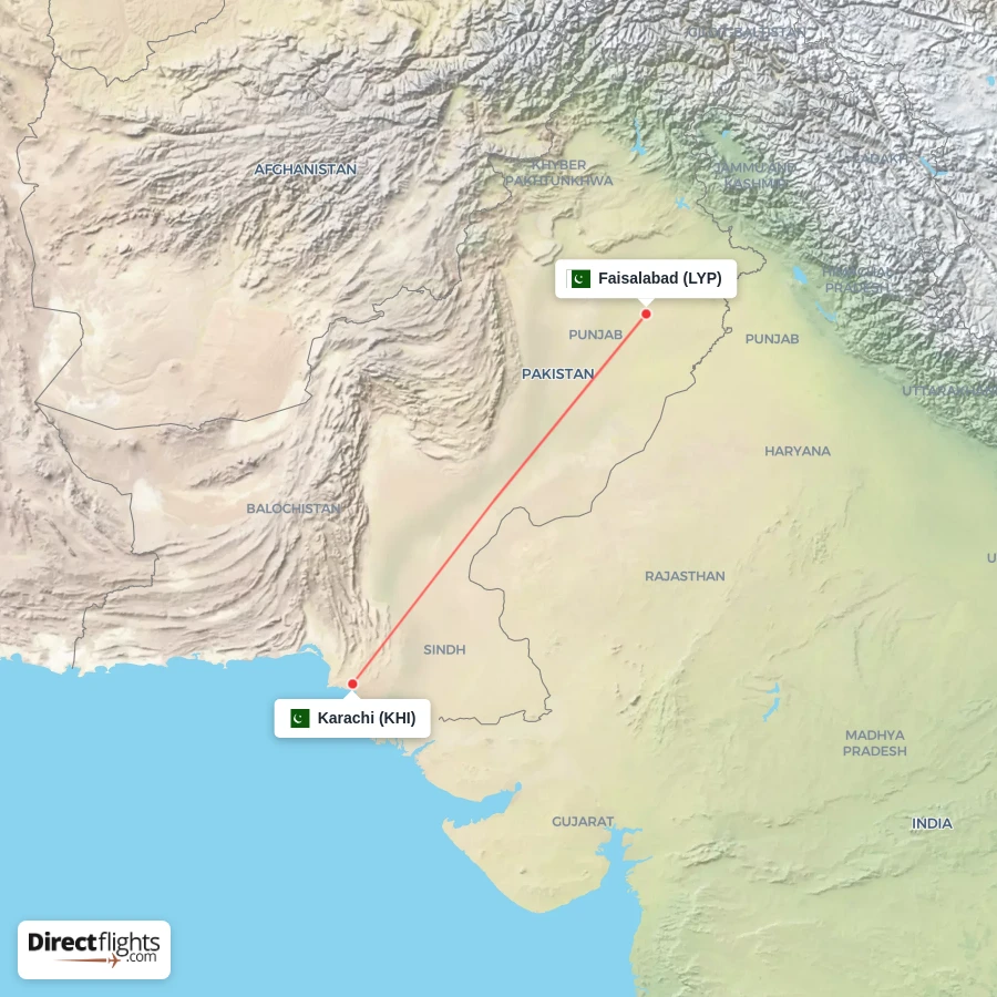 KHI - LYP route map