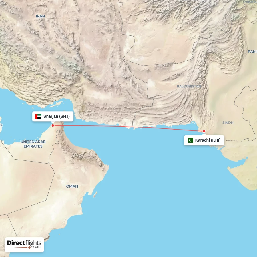 KHI - SHJ route map