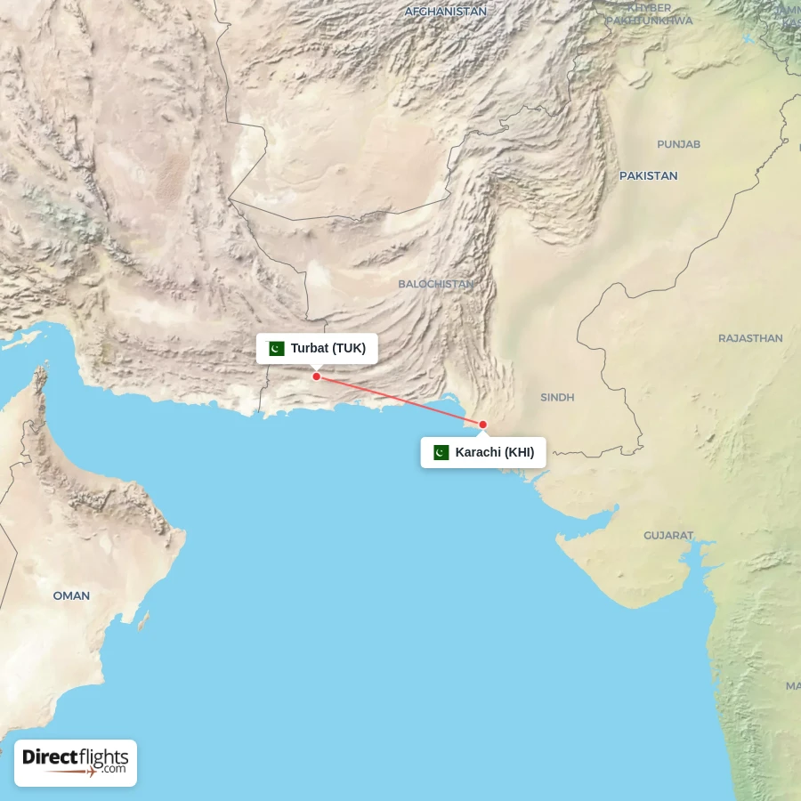 KHI - TUK route map