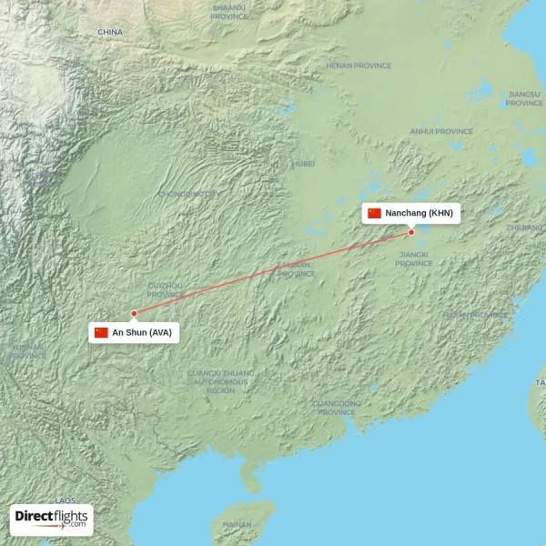 Nanchang - An Shun direct flight map