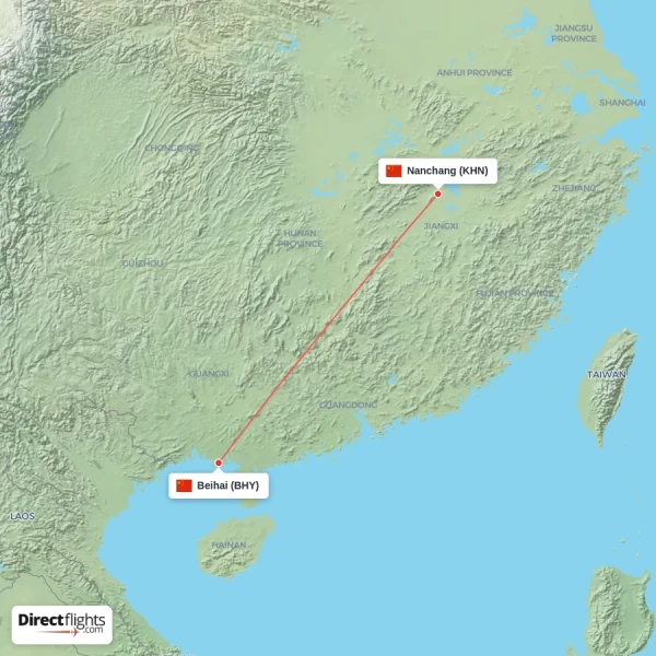Nanchang - Beihai direct flight map