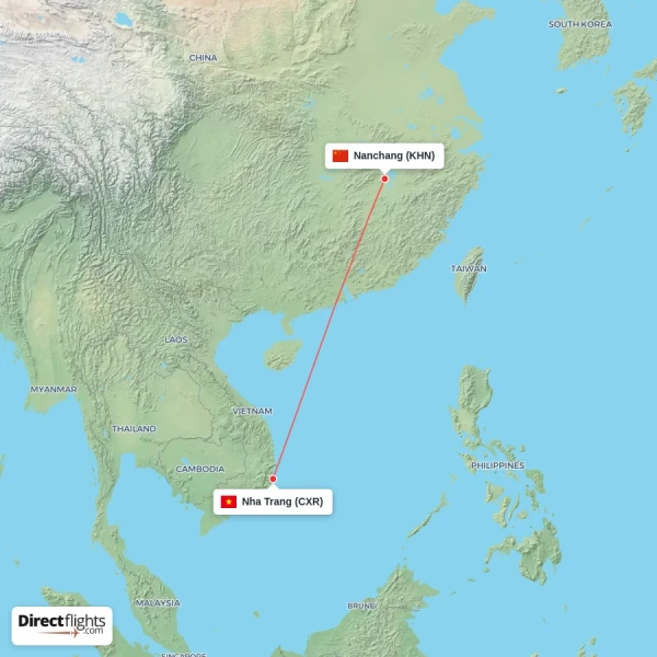 Nanchang - Nha Trang direct flight map