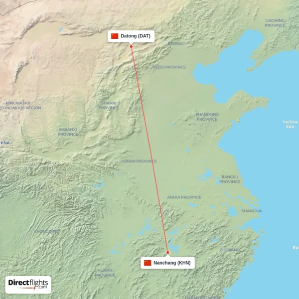 Nanchang - Datong direct flight map