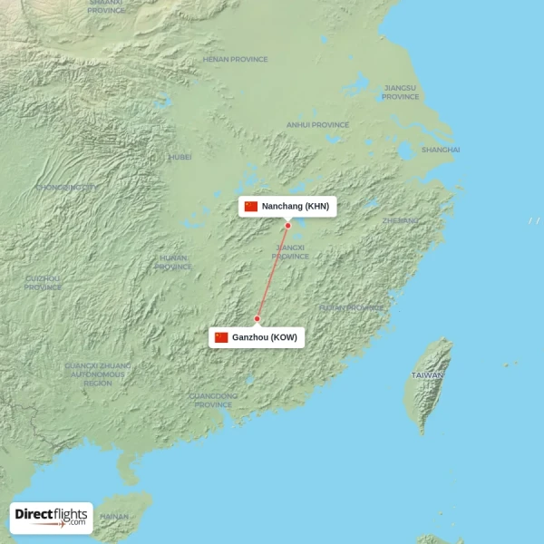 Nanchang - Ganzhou direct flight map