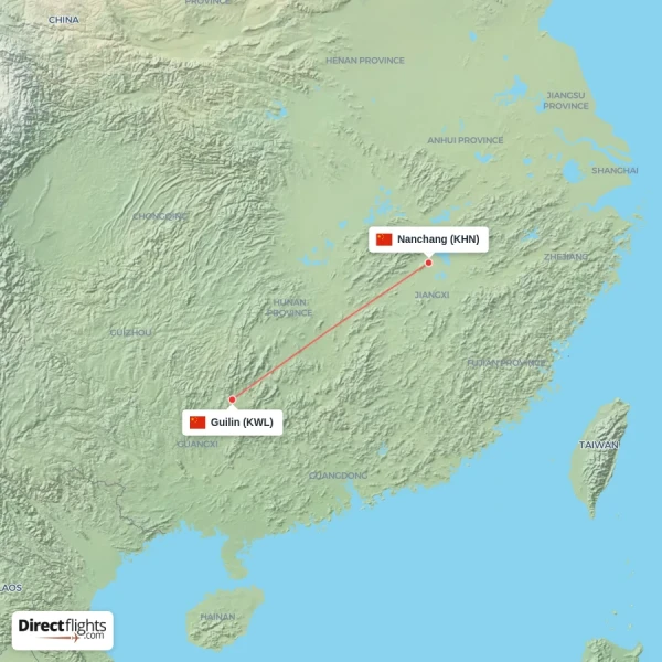 Nanchang - Guilin direct flight map