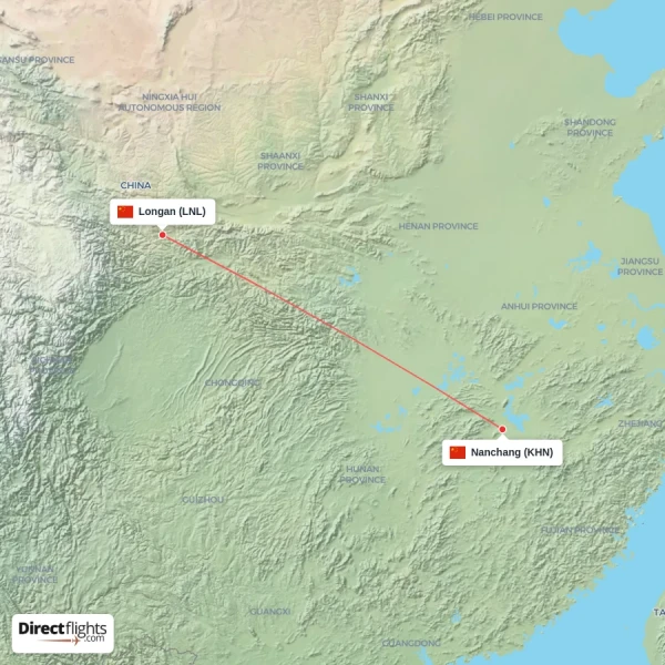 Nanchang - Longan direct flight map