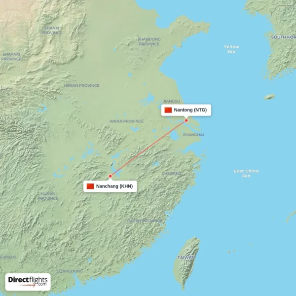 Nanchang - Nantong direct flight map